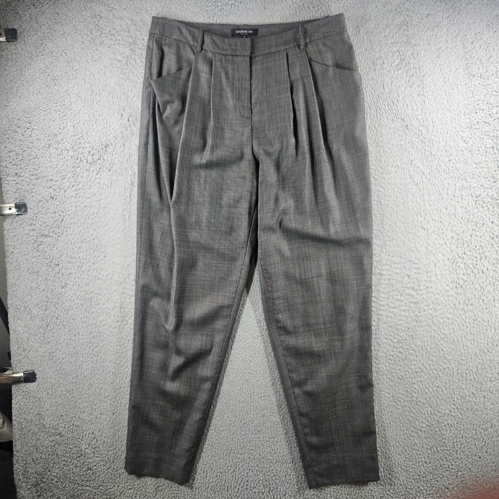 Lafayette 148 New‎ York Grey Wool Houndstooth Pleated Tapered Pants Womens Sz 10